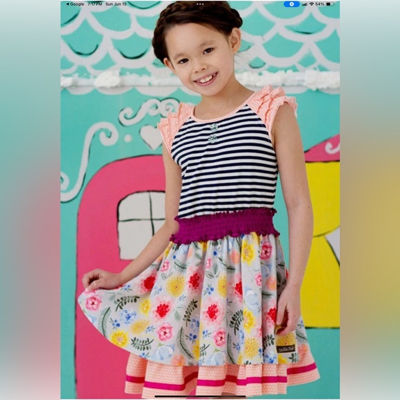 Matilda Jane Gummi Fruits Dress, Happy & Free Fruiti Floral Stripes, MSRP $65, 8 - Picture 2 of 7